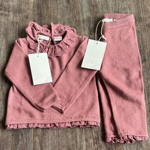 Zara Dusty Rose Knit Top and Pants Set